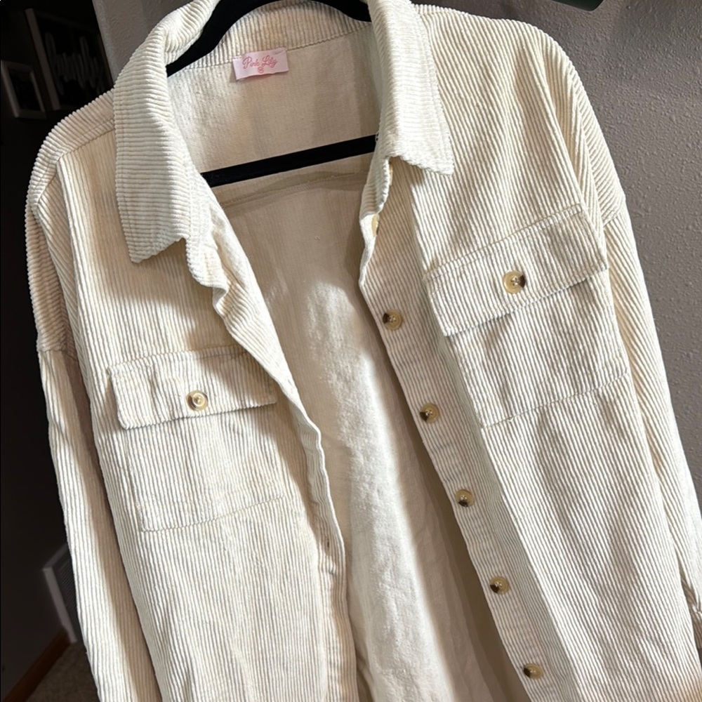 Pink Lily Cream Casual Button Down Shirt
